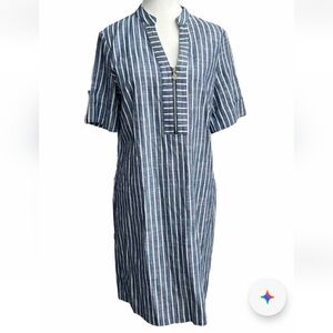 Anne Klein Striped Half Zip Blue &  White Nautical Vacay Dress Sz 10